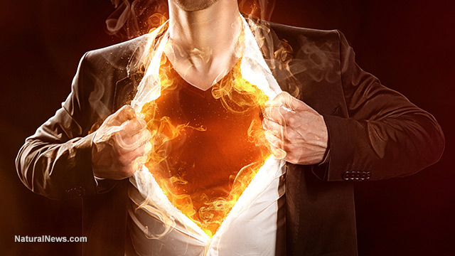 Man Tear Open Suit Superhero Powers Fire